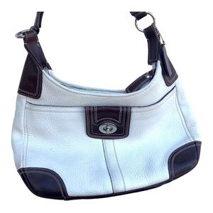 Coach Hamilton Shoulder Bag Leather White Brown Zipper Hobo EUC